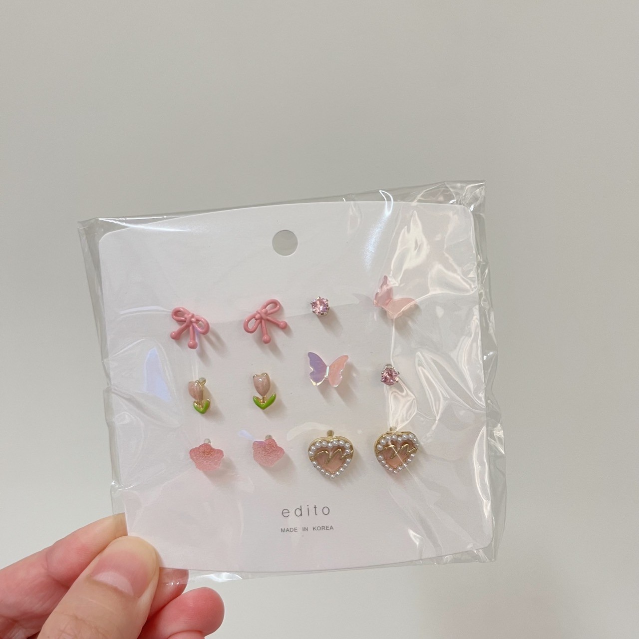 【正韓飾品】蝴蝶結耳環組(粉)