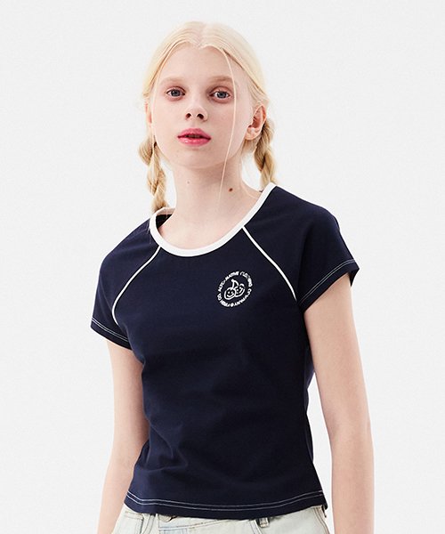 【韓國正品】KIRSH｜DOODLE CHERRY U-NECK T-SHIRT [NAVY]