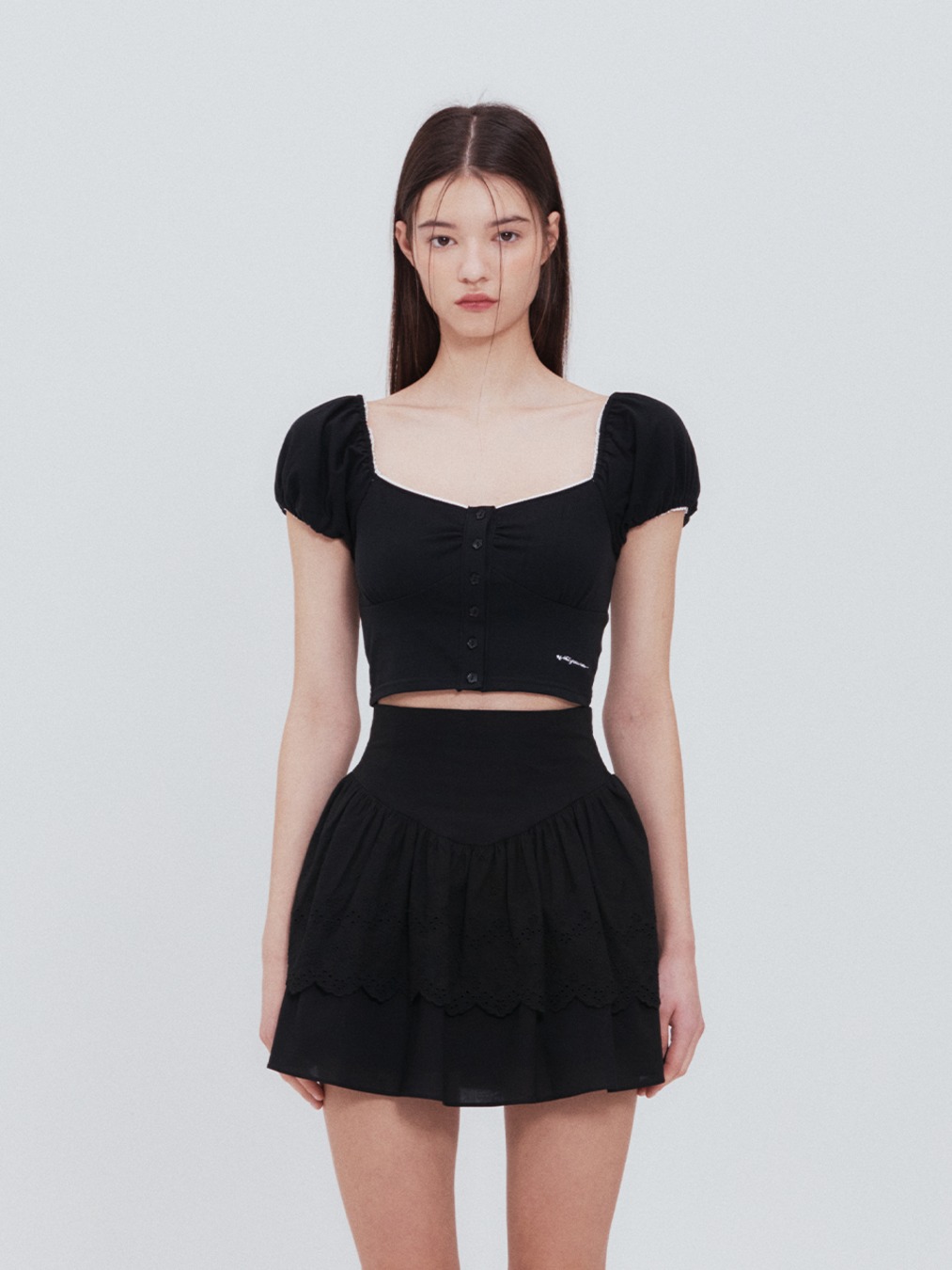【韓國正品】NOT YOUR ROSE｜LACE SQUARE T-SHIRT [BLACK]