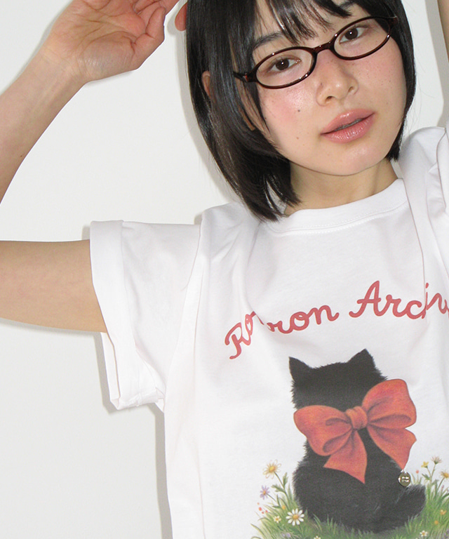 【韓國正品】RONRON｜RIBBON CAT BASIC FIT T-SHIRT [WHITE]